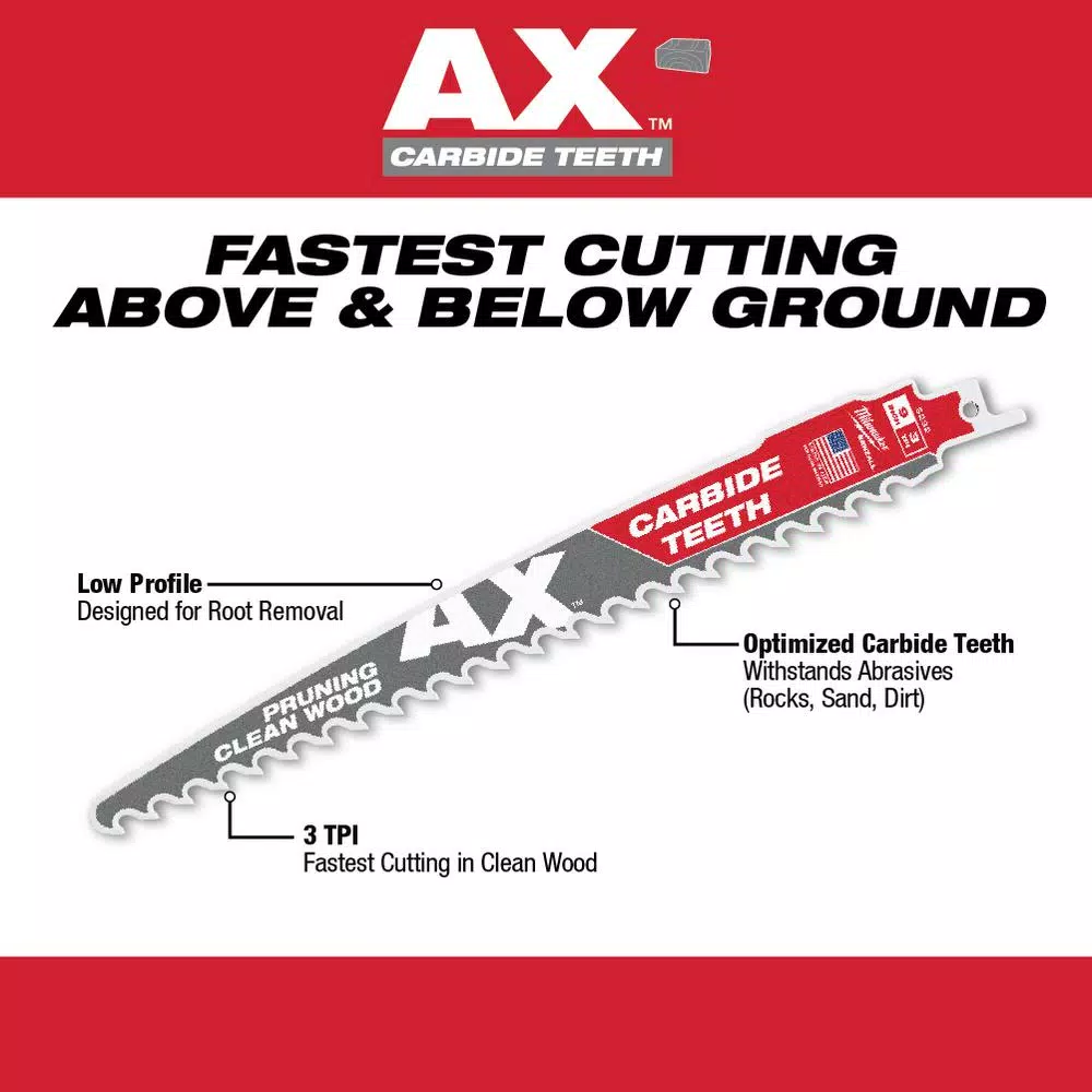 Milwaukee 9 in. Carbide Teeth Pruning Reciprocating Saw Blade, 3 TPI (3-Pack)
