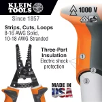 Klein Tools 8 in. Insulated Wire Stripper and Cutter, 1000V VDE Certified thumbnail 2