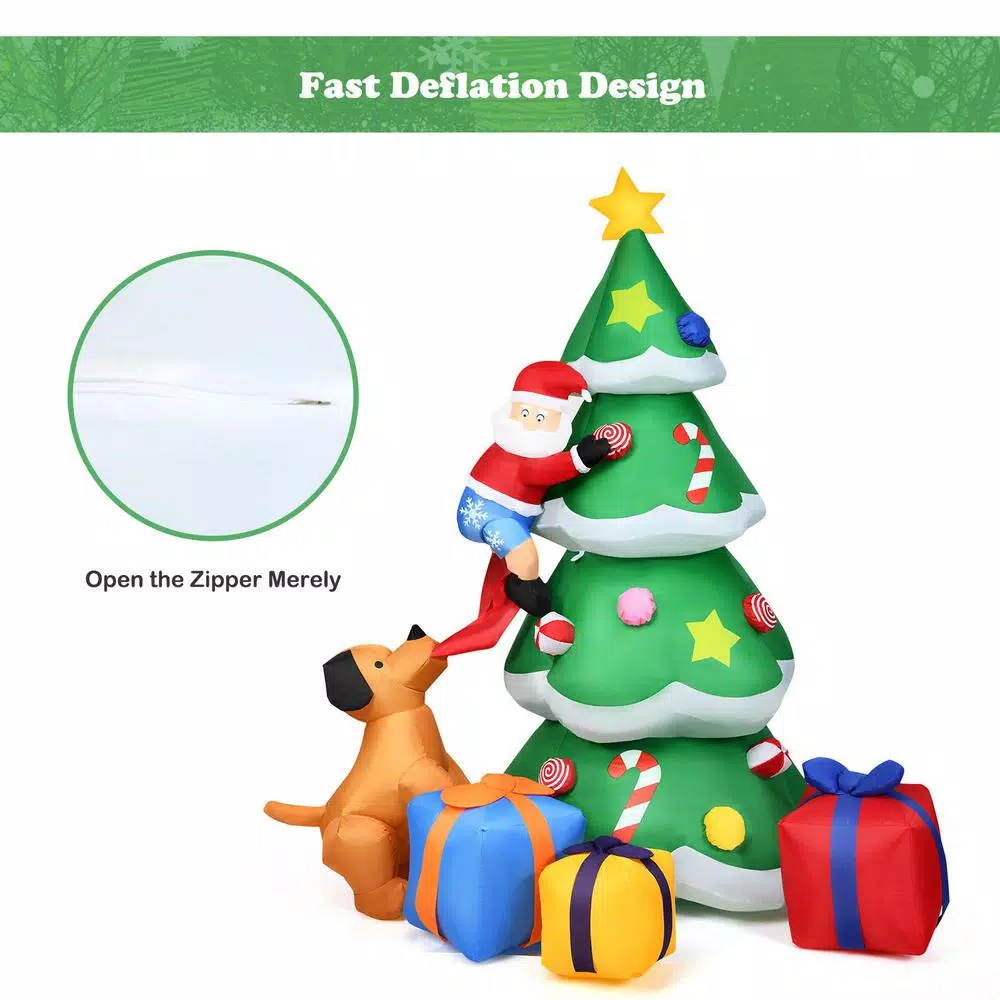 Costway 7 ft. Inflatable Christmas Tree with Santa, Puppy, and LED Lights - Outdoor Holiday Decor