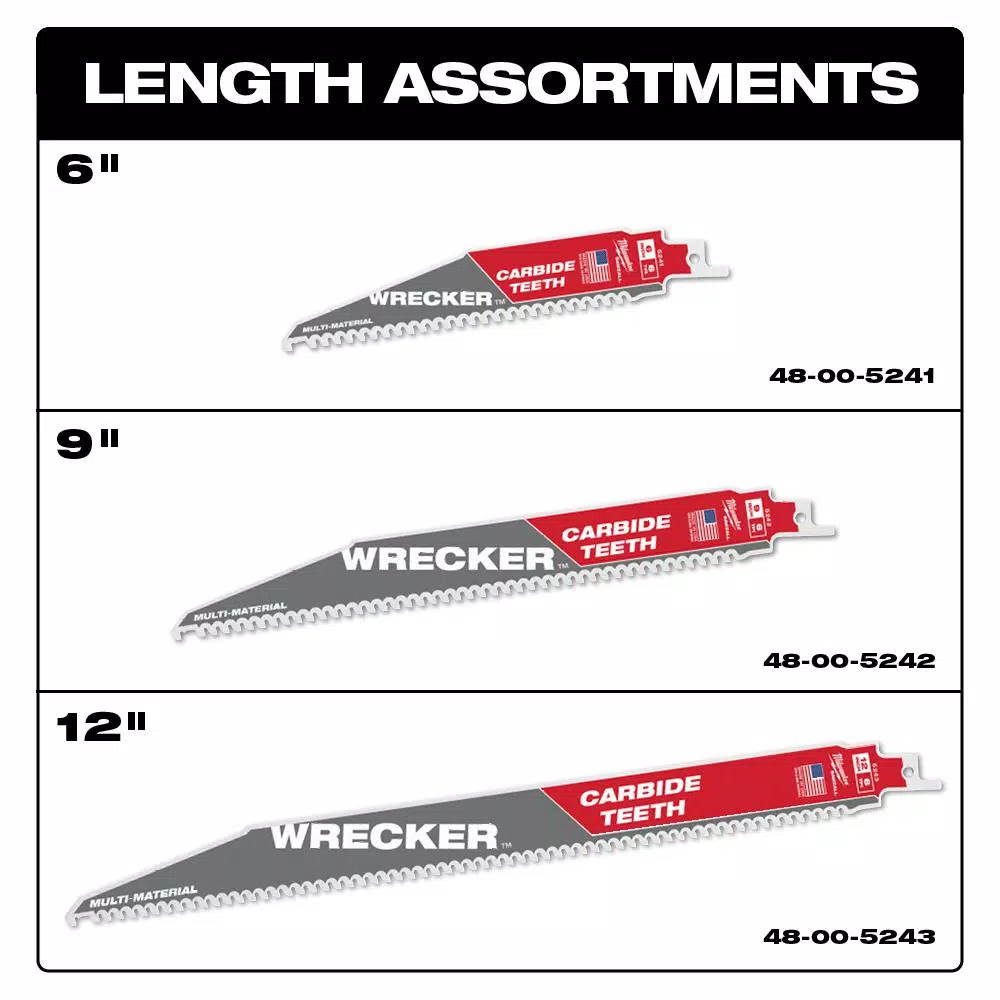Milwaukee WRECKER 9 in. 6 TPI Carbide Teeth Multi-Material Reciprocating Saw Blade (3-Pack)