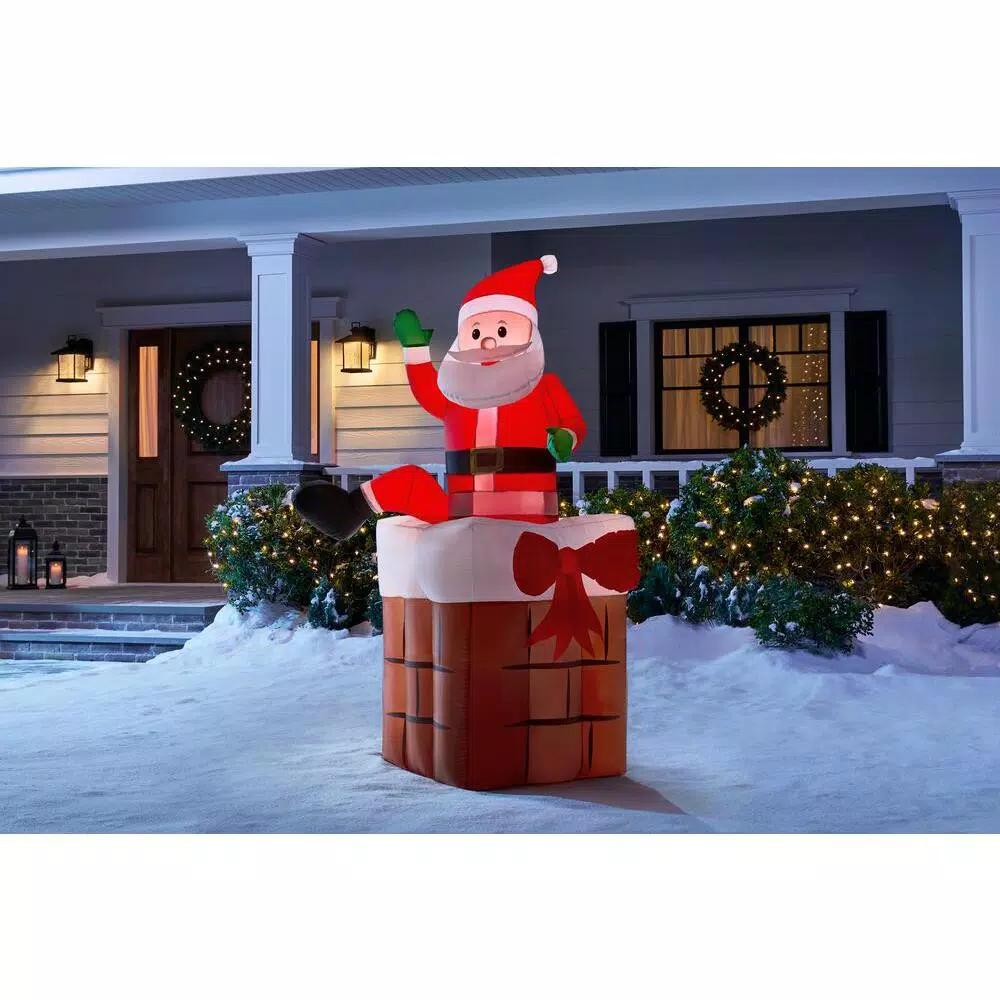 Airblown Gemmy Airblown 4.99 ft. Animated Inflatable Santa Climbing from Chimney with LED Lights