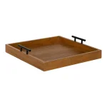 Kate and Laurel Lipton 16 in. Square Decorative Wood Tray with Black Metal Handles, Rustic Farmhouse Style thumbnail 1