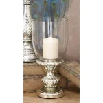 LITTON LANE 14" Tarnished Silver Glass Hurricane Candle Holder - Classic Fluted Pedestal thumbnail 1