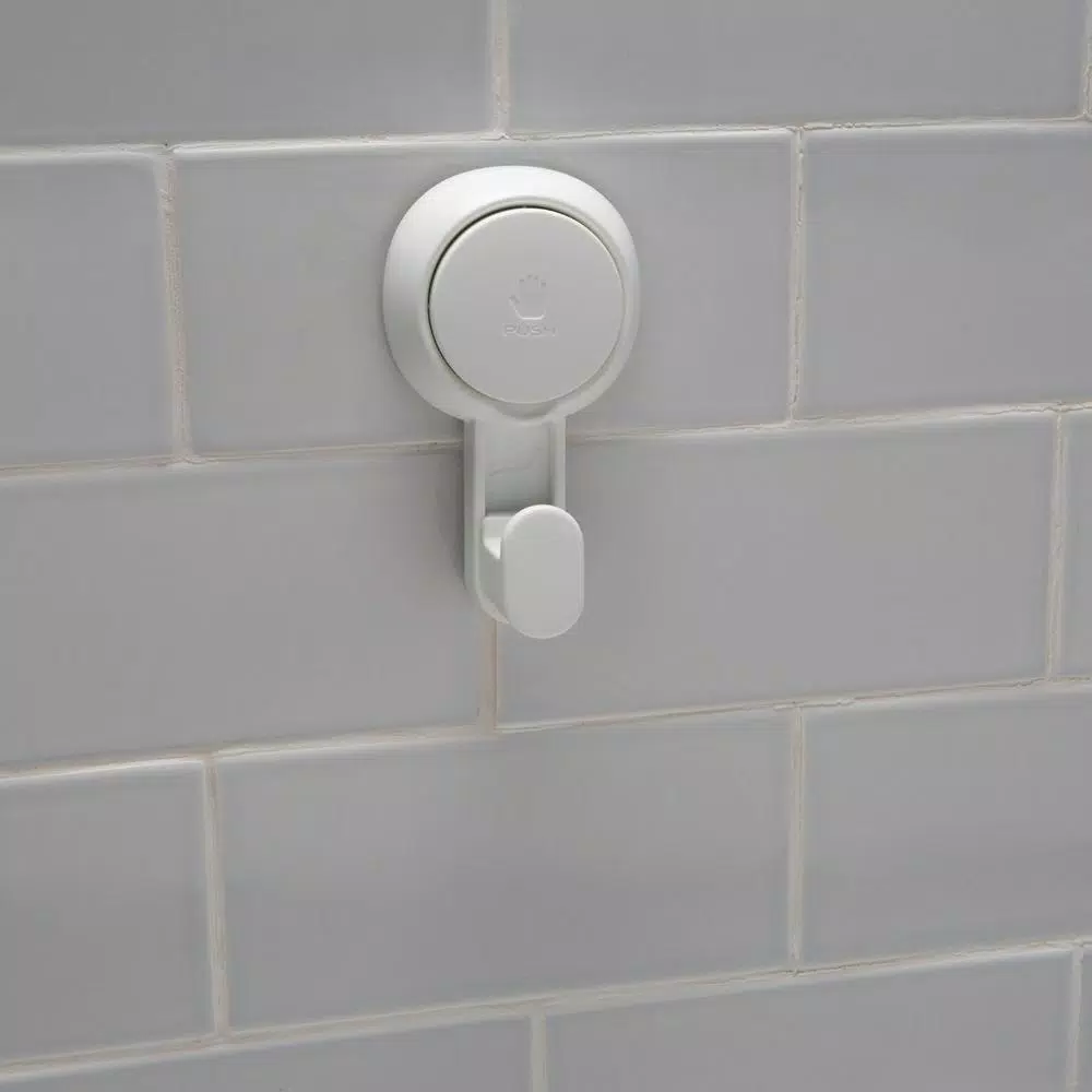 Bath Bliss 4 Pack Gel-Suction Power Hooks, Heavy Duty White Robe and Towel Hooks