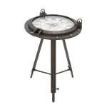 LITTON LANE 24 in. Iron Compass and Porthole Analog Clock Table, Nautical Industrial Decor thumbnail 2