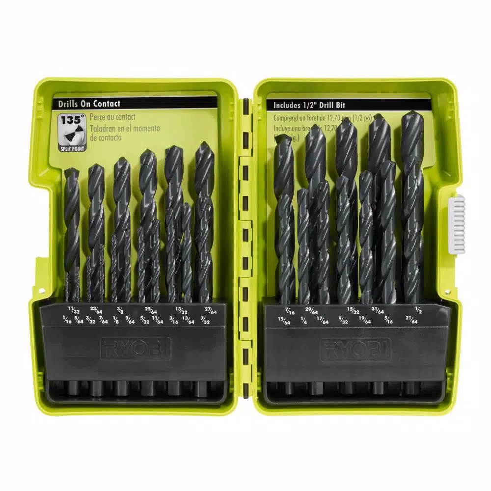 RYOBI 29-Piece Black Oxide Index Drill Bit Set with Bonus 25 ft. Tape Measure