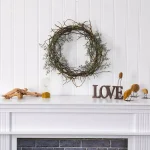 Nearly Natural 17 in. Frosted Twig Wreath with Artificial Grass and Faux Snow thumbnail 3