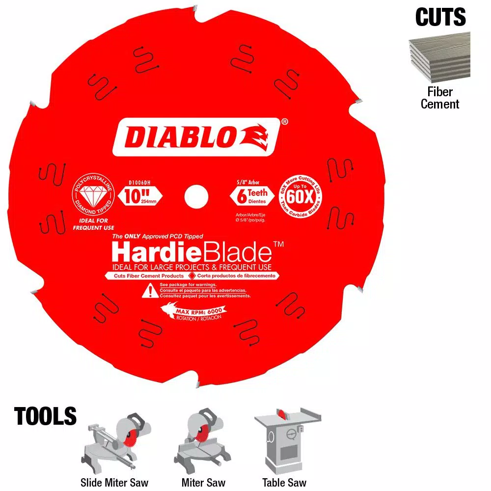 Diablo 10 in. PCD Tipped Fiber Cement Saw Blade for James Hardie