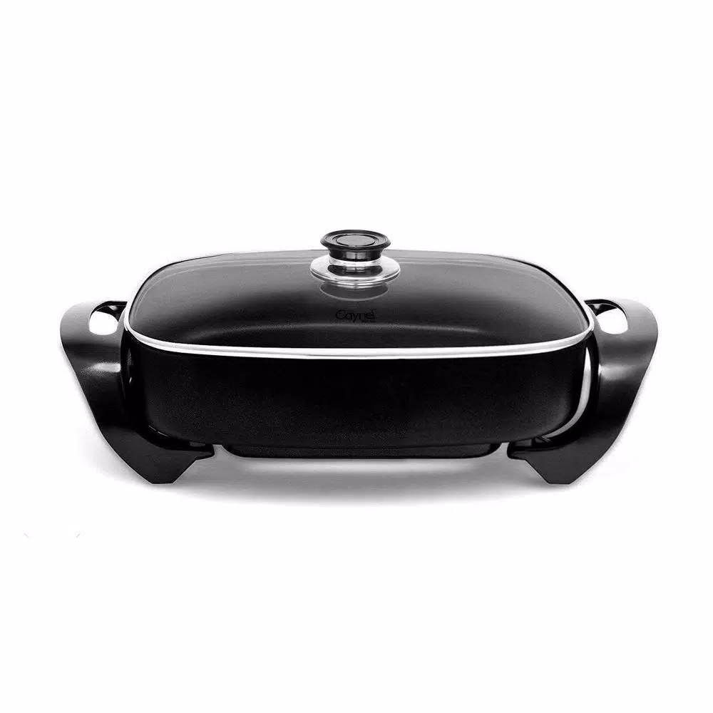 Boyel Living 12 in. Square Black Nonstick Ceramic Electric Skillet, 1400W with Tempered Glass Lid