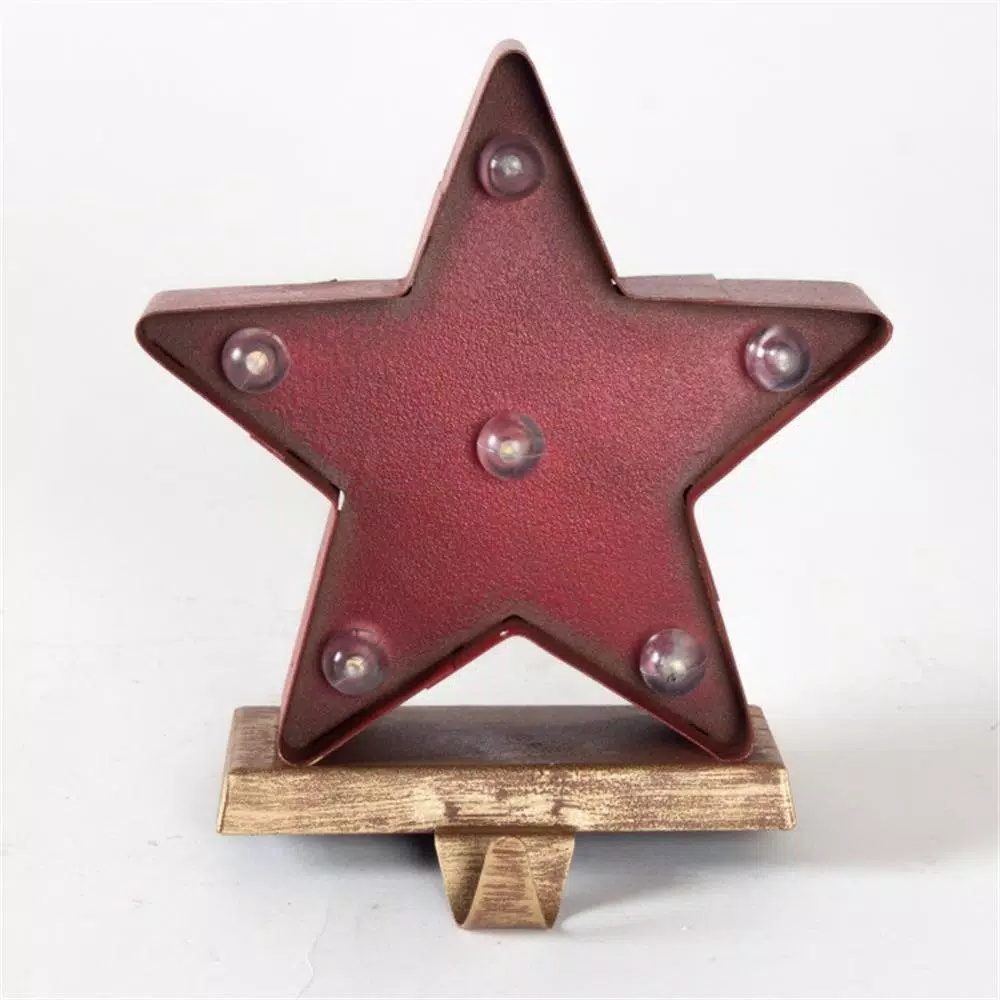 Glitzhome 8.48 in. Marquee LED Star Christmas Stocking Holder - Red Steel Decor