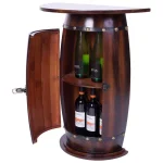 Vintiquewise Rustic Wooden Barrel Shaped Wine Bar Cabinet with Lockable Latch and 10-Bottle Storage thumbnail 8