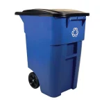 Rubbermaid Commercial Products Rubbermaid Commercial Brute 50 Gallon Blue Rollout Recycling Bin with Hinged Lid thumbnail 1