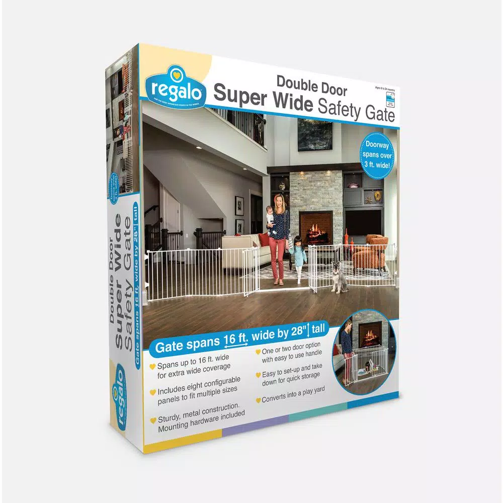 Regalo Super Wide Double Door Baby Gate and Play Yard, 28" Height, Fits Up to 192" Wide