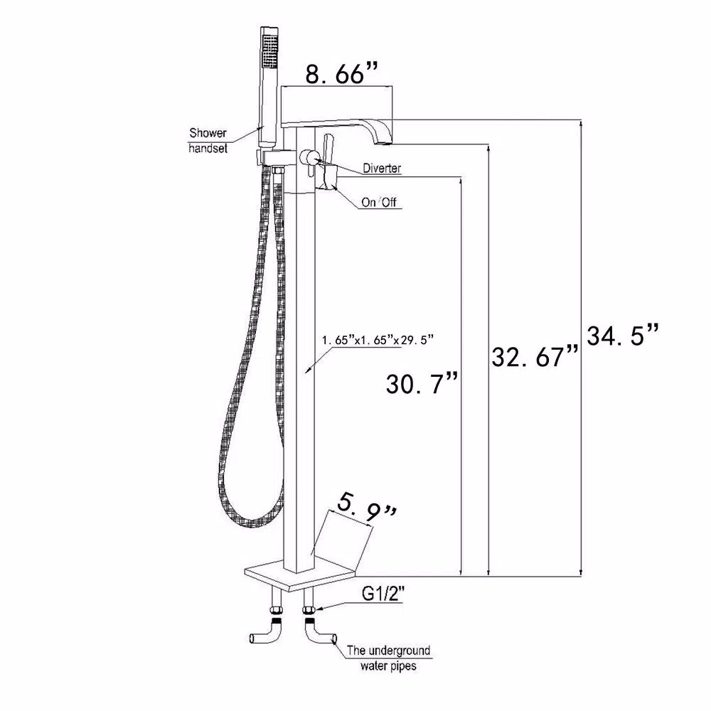 AKDY Freestanding Floor Mount Roman Tub Faucet with Hand Shower, Chrome