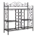 Kings Brand Furniture 12-Bottle Black Metal Console Table Wine Rack with Gold Leaf Accents and Glass Hooks thumbnail 1