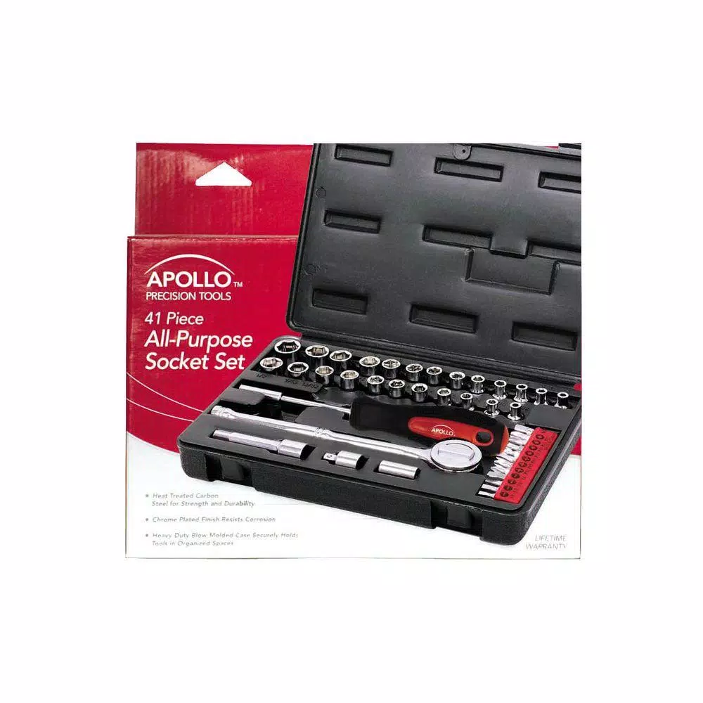 Apollo 41-Piece All Purpose Socket Set with Chrome Vanadium Bits and Heavy Duty Case