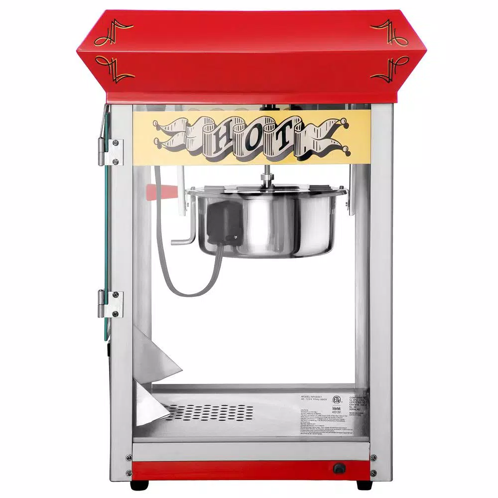 Great Northern Pasadena 8 oz. Antique Red Popcorn Machine with Cart, Commercial Quality Oil Popper