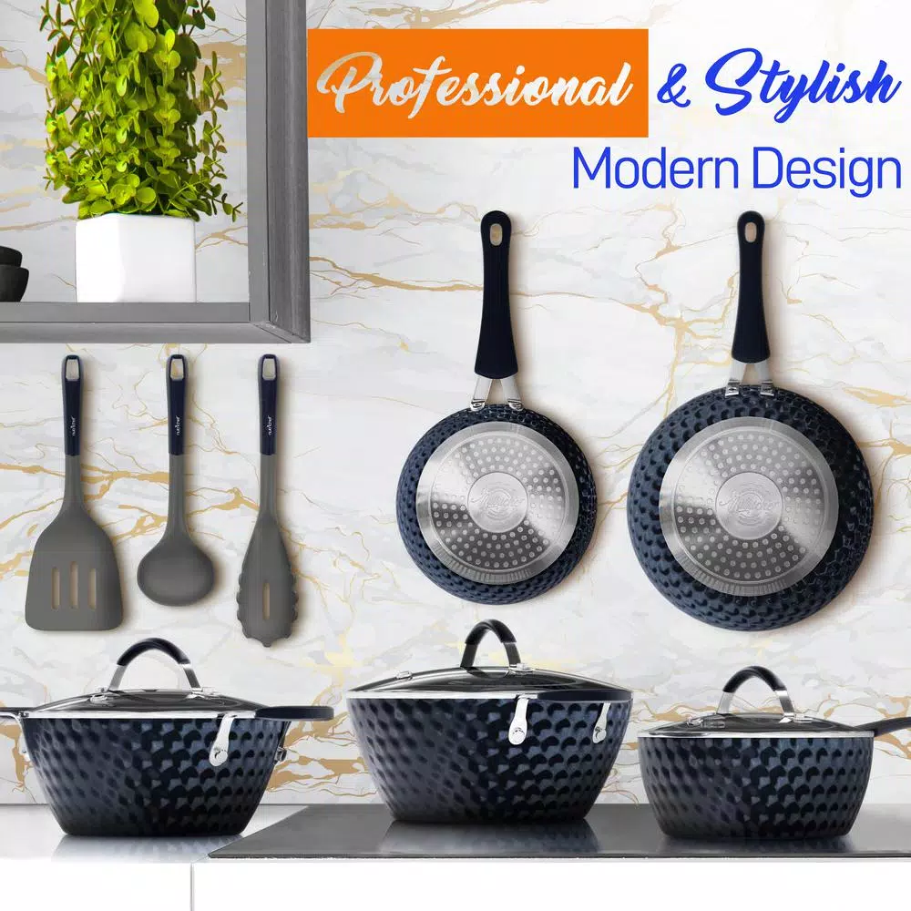 NutriChef 11-Piece Blue Diamond Ceramic Nonstick Aluminum Cookware Set