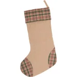 VHC Brands 20 in. Clement Deep Red Rustic Christmas Decor Tree Appliqued Stocking thumbnail 2