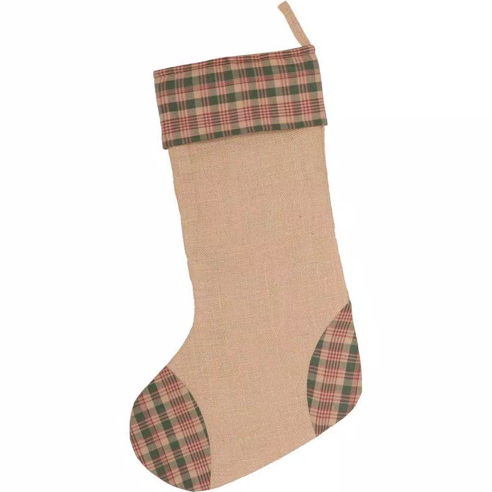 VHC Brands 20 in. Clement Deep Red Rustic Christmas Decor Tree Appliqued Stocking