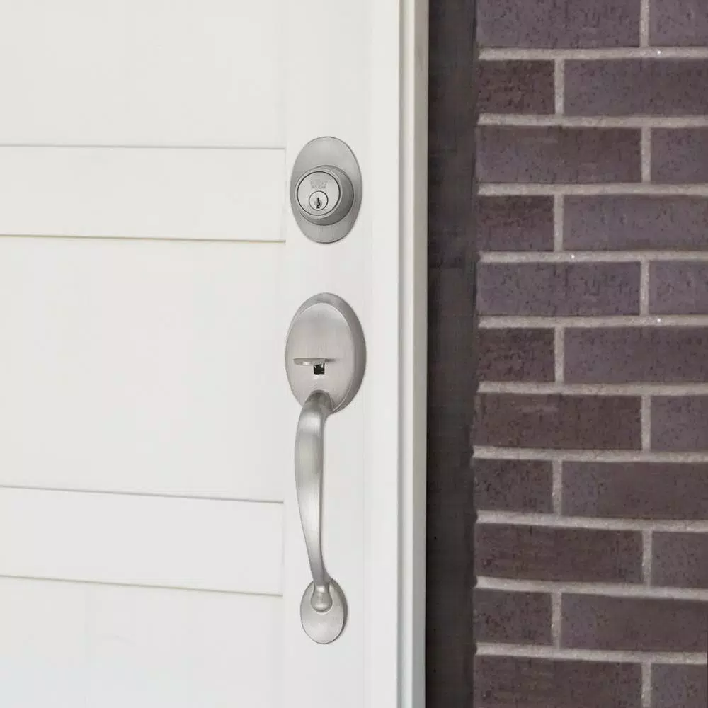 Design House Coventry Satin Nickel Entry Handleset with Springdale Interior Lever and Single Cylinder Deadbolt