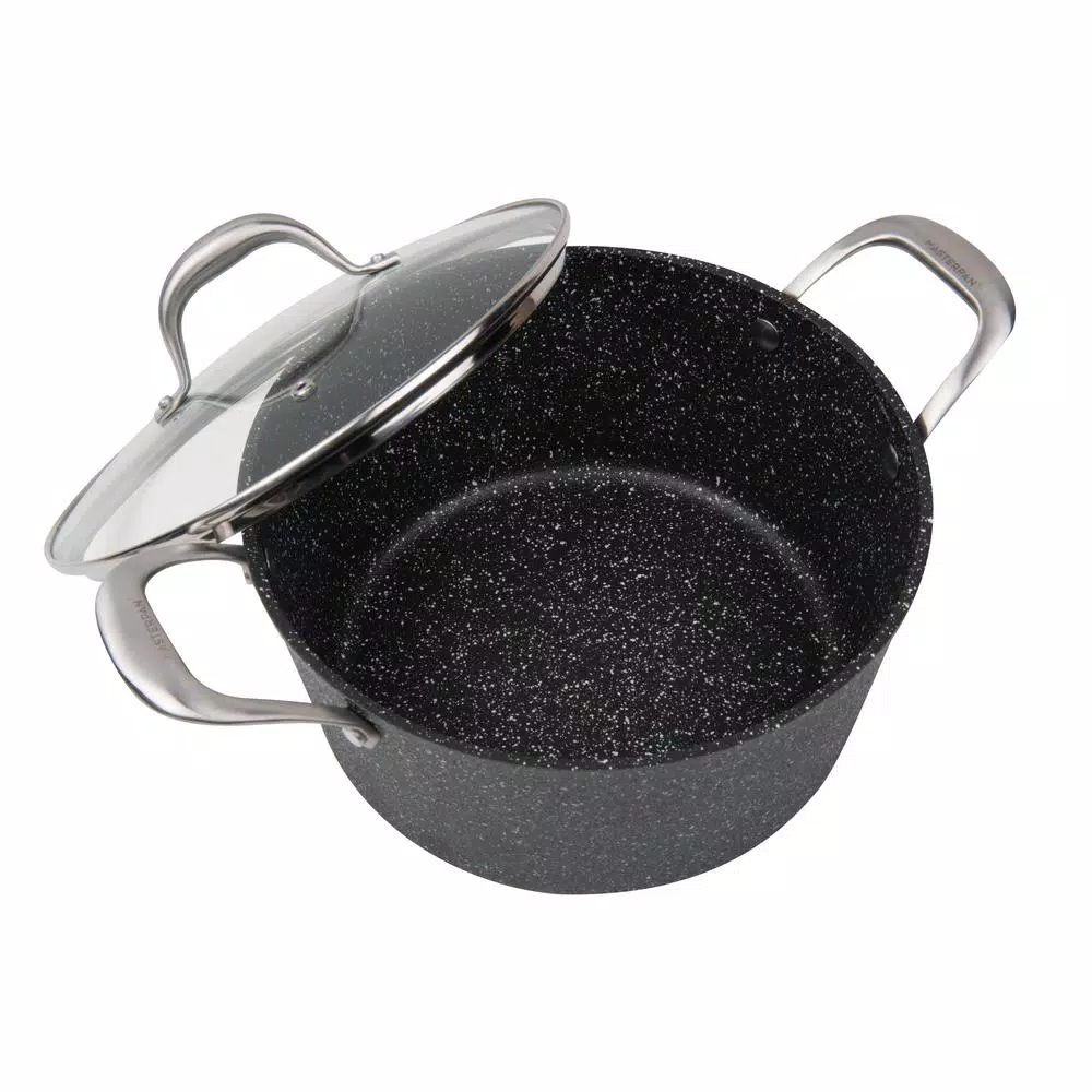 masterpan Granite Ultra 5 qt. Cast Aluminum Nonstick Stock Pot with Glass Lid, Black Marble