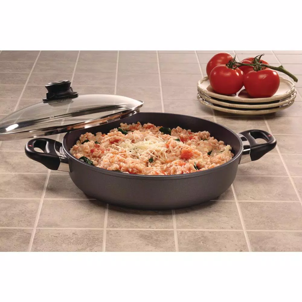 Swiss Diamond Classic Series 3.7 qt. Nonstick Cast Aluminum Saute Pan with Glass Lid, Gray
