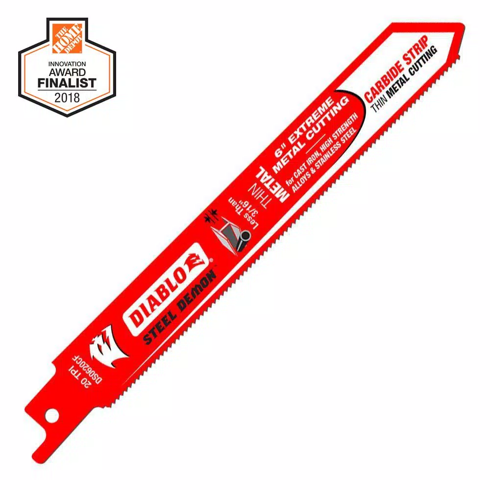 Diablo Steel Demon 6 in. Carbide Strip Reciprocating Saw Blade, 20 TPI for Thin Metal Cutting