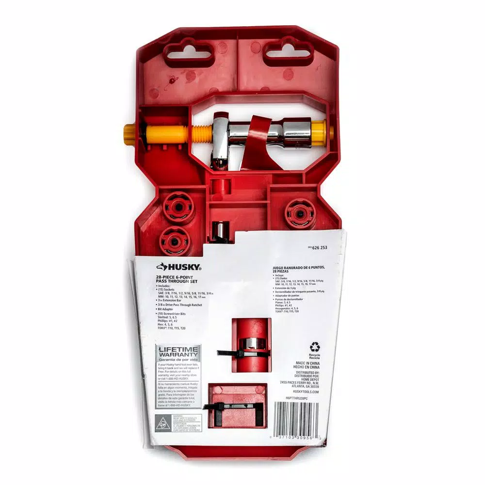 Husky 28-Piece 3/8 in. Drive 6-Point Pass-Thru Ratchet and Socket Set