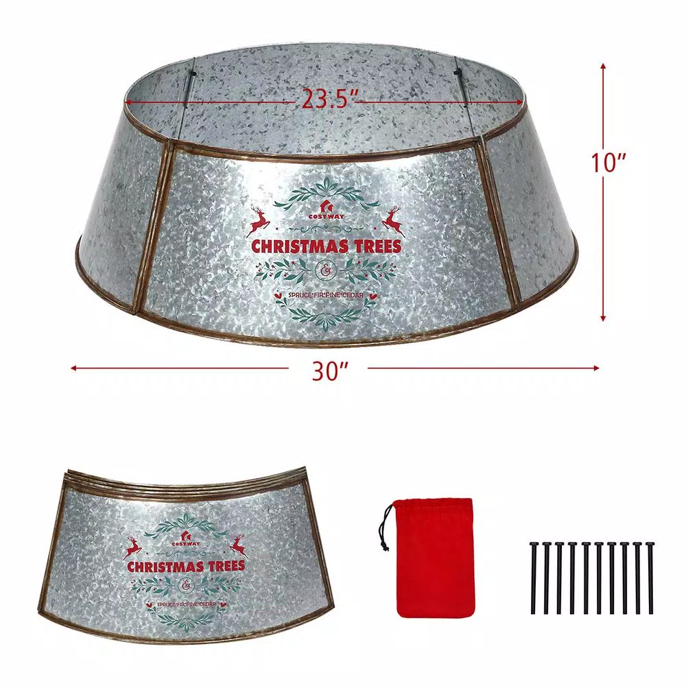 Costway 23.5 in. Silver Galvanized Metal Christmas Tree Collar