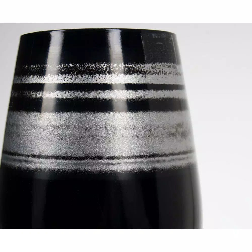Rolf Glass Cosmo 16.5 oz. Stemless Wine Tumblers, Black/Silver (Set of 4)