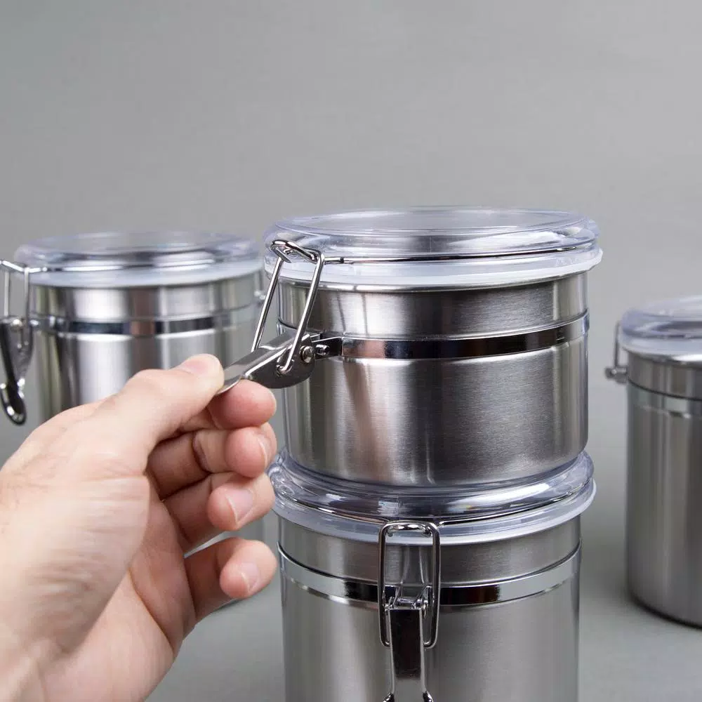 Creative Home 4-Piece Stainless Steel Canister Set with Airtight Locking Clamp Lids