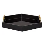 Kate and Laurel Lipton 18 in. Black and Gold Hexagon Decorative Serving Tray with Metal Handles thumbnail 2