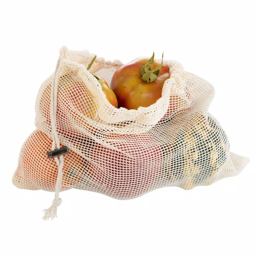 Kitchen Details Natural Cotton Eco Reusable Mesh Produce Bags, 3-Pack