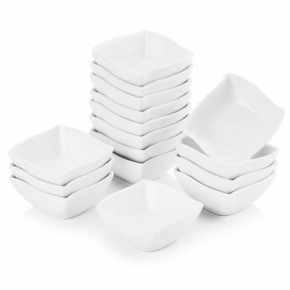 MALACASA 2.5-Inch White Porcelain Ramekins Set of 16, Ceramic Souffle Dishes and Serving Bowls