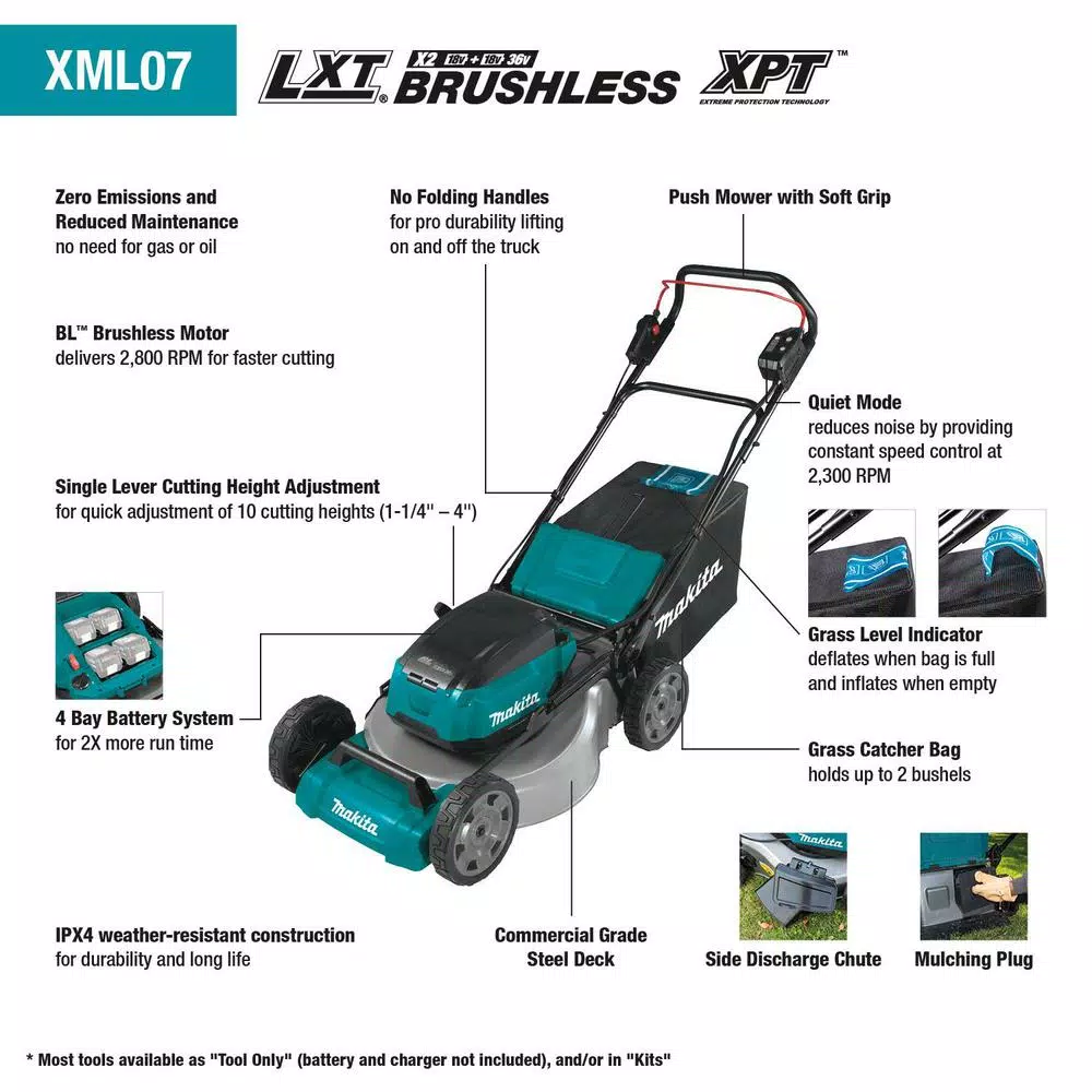 Makita 21 in. 18V X2 (36V) LXT Brushless Cordless Walk Behind Push Lawn Mower Kit with 4 Batteries