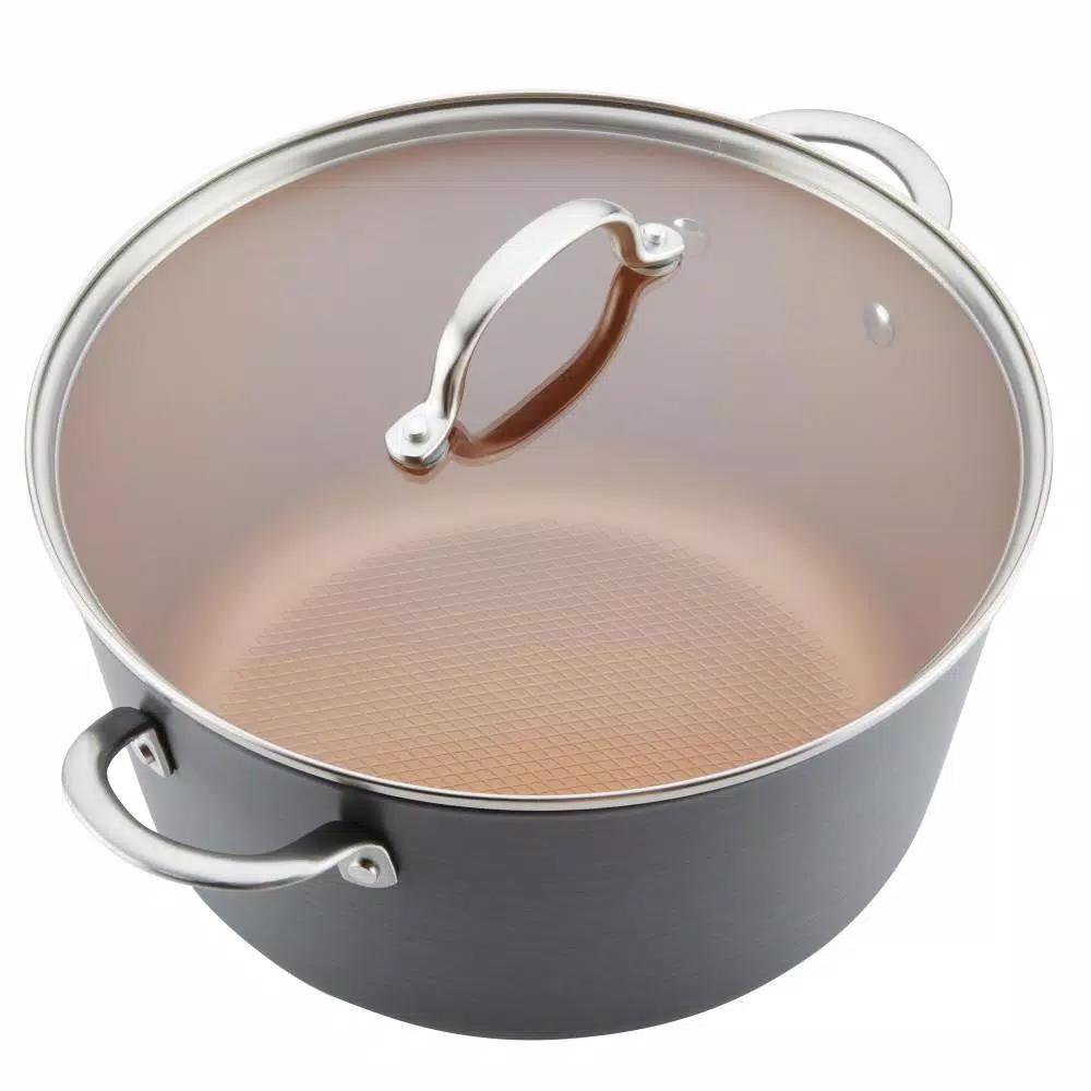 Ayesha Curry Ayesha Home Collection 10 Qt. Hard-Anodized Aluminum Nonstick Stock Pot with Glass Lid, Charcoal Gray