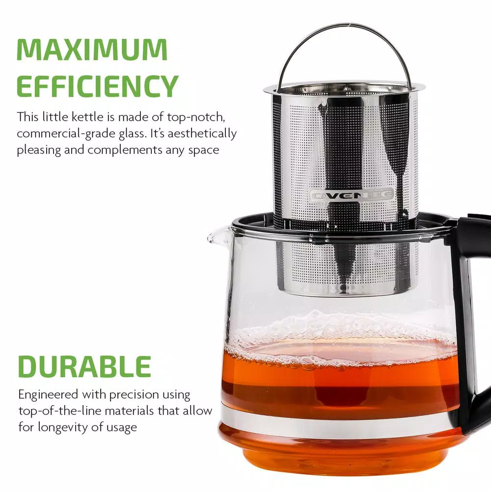 Ovente 3.4-Cup Glass Tea Kettle with Loose-Leaf Tea Infuser, Compatible with KG612S (FGK27B)