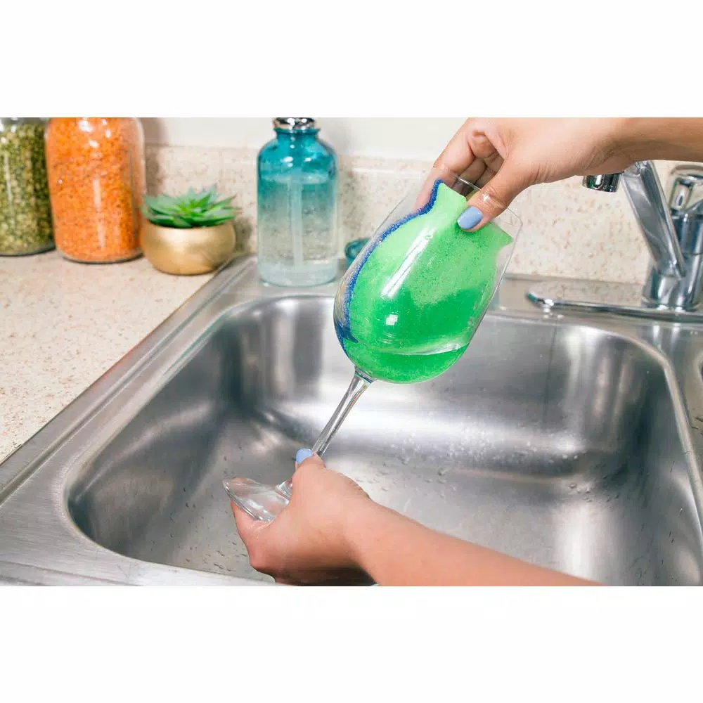 DishFish Dual Scrubber Sponge, Non-Scratch, Ergonomic Fish Shape, 8-Pack