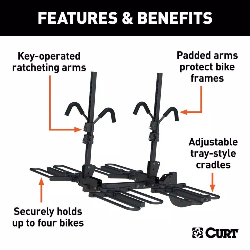 CURT 4-Bike Tray-Style Hitch-Mounted Bike Rack, 2 in. Receiver