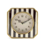 Zentique Black and White Striped Analog Desk Clock with Gold Trimmed Metal Frame thumbnail 1