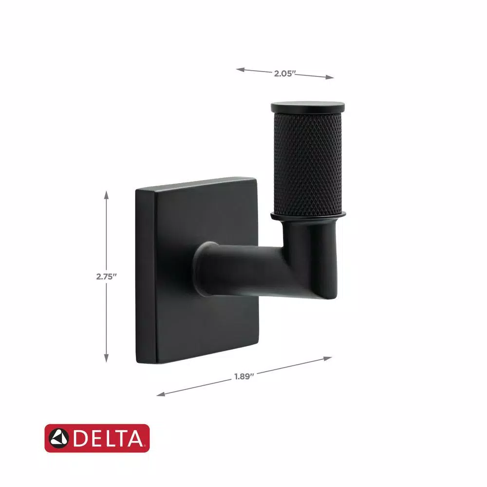 Delta Averland Matte Black Towel and Robe Hook, Contemporary Zinc Construction