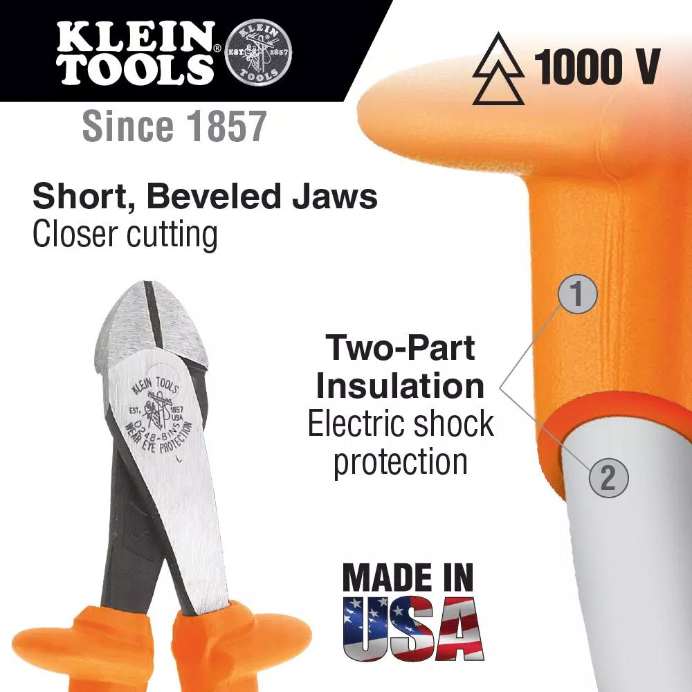 Klein Tools 8 in. Insulated High Leverage Diagonal Cutting Pliers, 1000V Rated