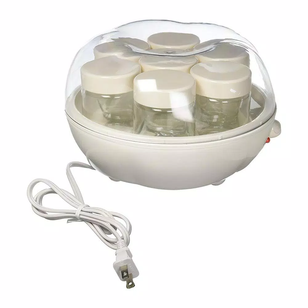 Euro Cuisine 1.31 Qt. Automatic Yogurt Maker with 7 Glass Jars and Built-In Timer, White