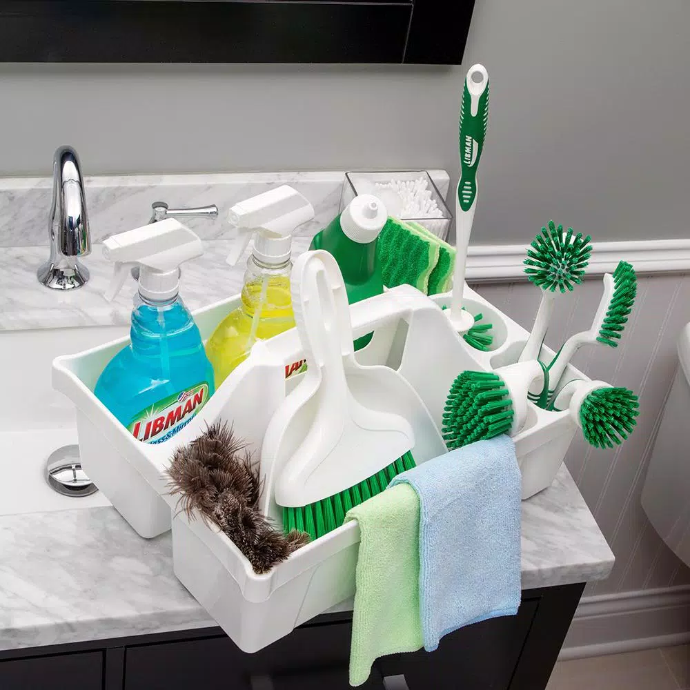 Libman Deluxe Maid Cleaning Caddy with 5 Compartments and Pour Spouts - White