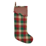VHC Brands 20 in. Ruby Red Rustic Christmas Cotton Plaid Stocking with Cinnamon Cuff thumbnail 1