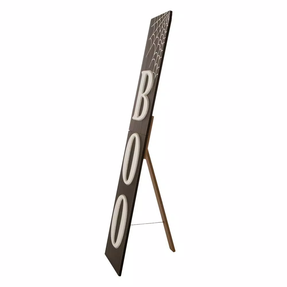 Glitzhome 47.83 in. Wooden BOO Porch Sign with Spider Web Halloween Decor
