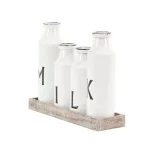 LITTON LANE Rustic Reflections Farmhouse Decorative Wood Tray with 4 Distressed White Milk Bottles thumbnail 4