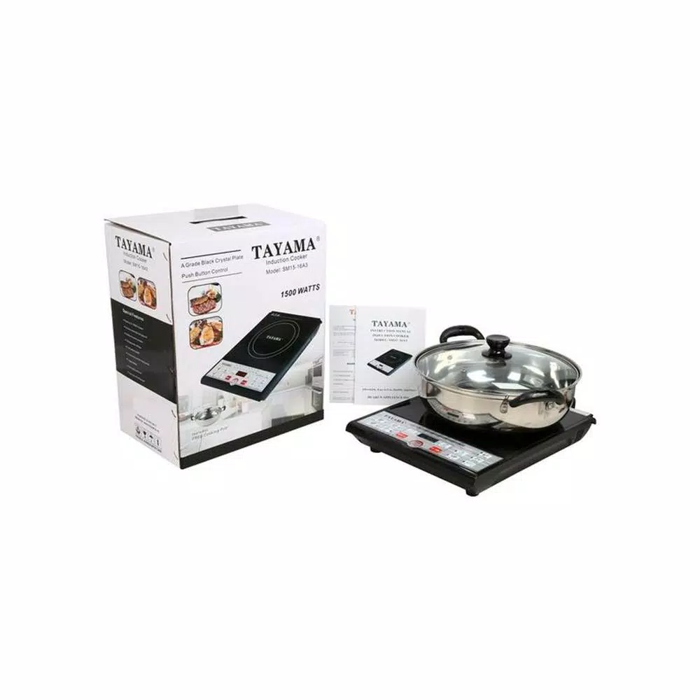 Tayama 1500W Single Burner 8 in. Black Induction Hot Plate with Shabu Cooking Pot