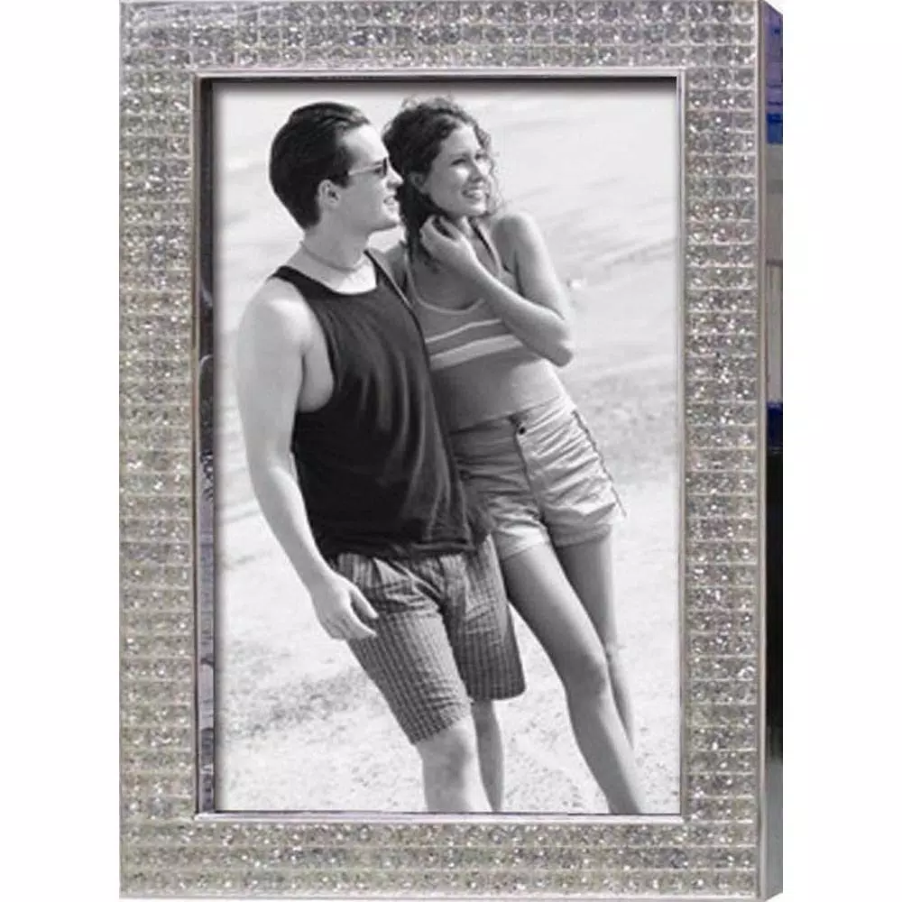 Heim Concept Chrome Plated 4x6 Inch Bling Border Metal Photo Frame, Silver